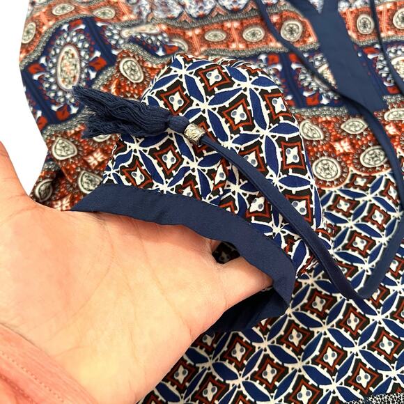 Daniel Rainn (S) Wilcox Tie Neck Blouse - Stitch Fix 3/4 Sleeve Tassel Boho Top - Picture 10 of 12